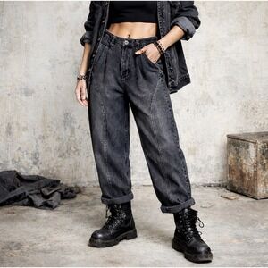 SO‎ Highest Rise Baggy Jeans Juniors 7 28W Washed Out Black Pleated Grunge Indie